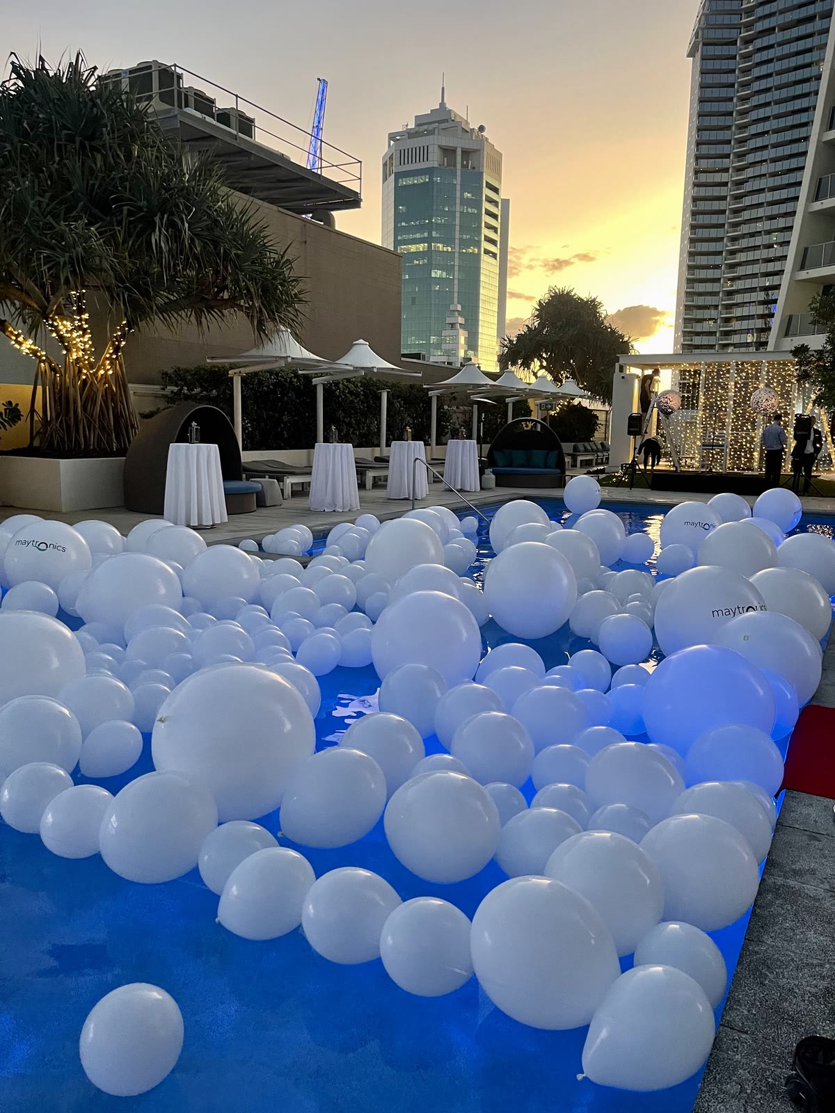 Colourful floating pool balloons